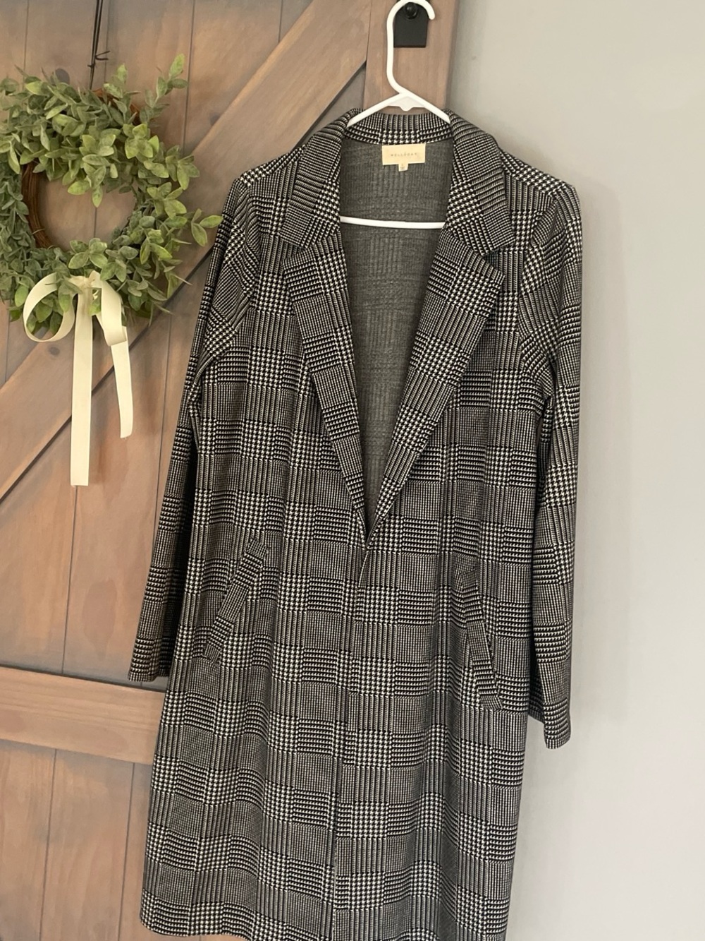 MELLODAY Black & White Plaid Longline Trench Coat